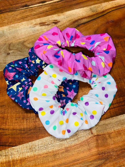 Small Scrunchie Dots, Stars & Love Hearts Prints (Large elastic)